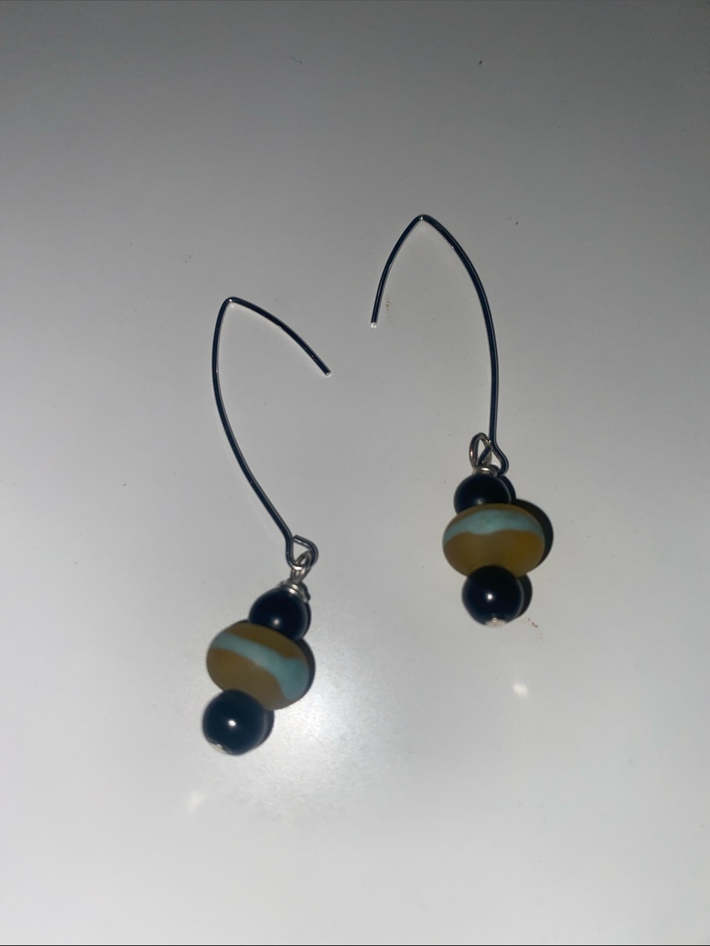 Boho Blue and Cream Bead Drop Earrings